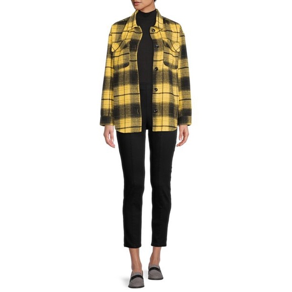 Jackets & Blazers - No Boundaries Yellow Plaid Button Down Long Sleeve Shacket